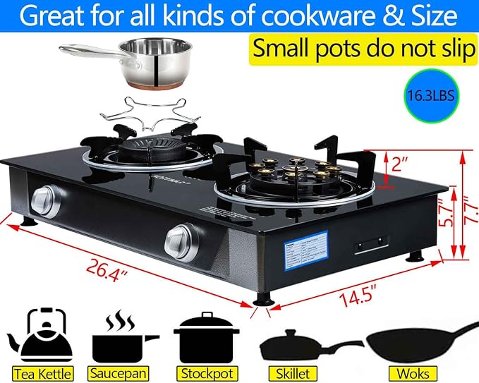 Propane Stove 2 Burner Gas Stove Novel 9 Copper Propane Burners Auto Ignition - Image 4