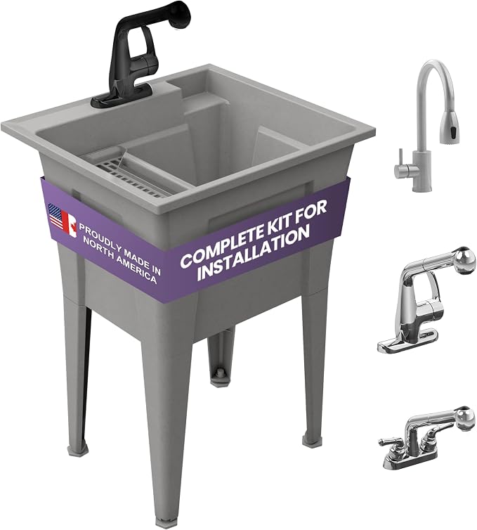 Freestanding Utility Sink with One Handle Black Faucet by NoahWilliamHome