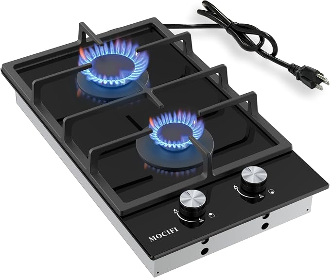 2 Burner Gas Cooktop, 12 Inch Built-in Propane/LPG/NG Dual Fuel Stove, by MOCIFI