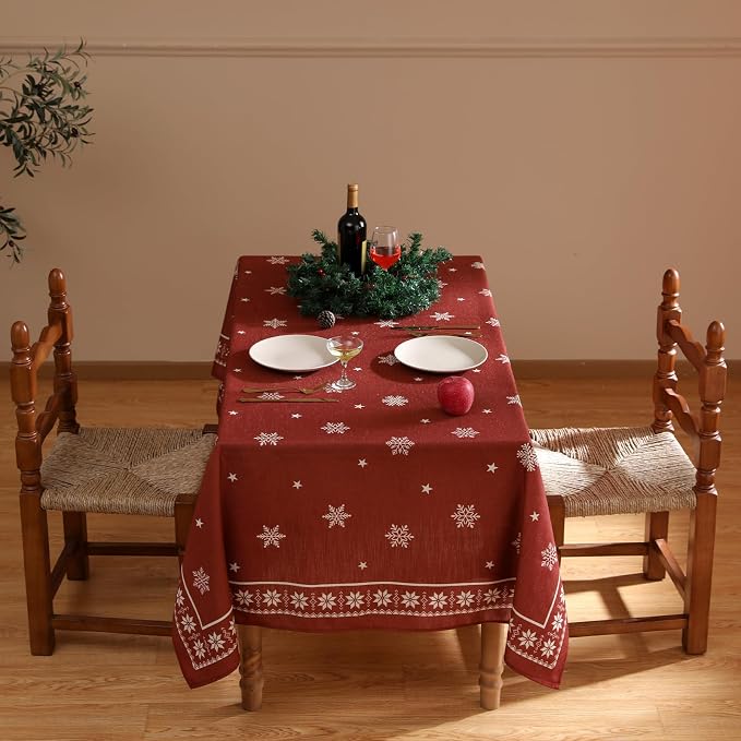 ISAENNE Designer Christmas Red Square Tablecloth, Linen Table Cloth - Image 3