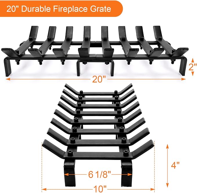 20" Fireplace Grate Wood Stove Grate Rack Stove Burning Rack Heavy Duty Solid - Image 7