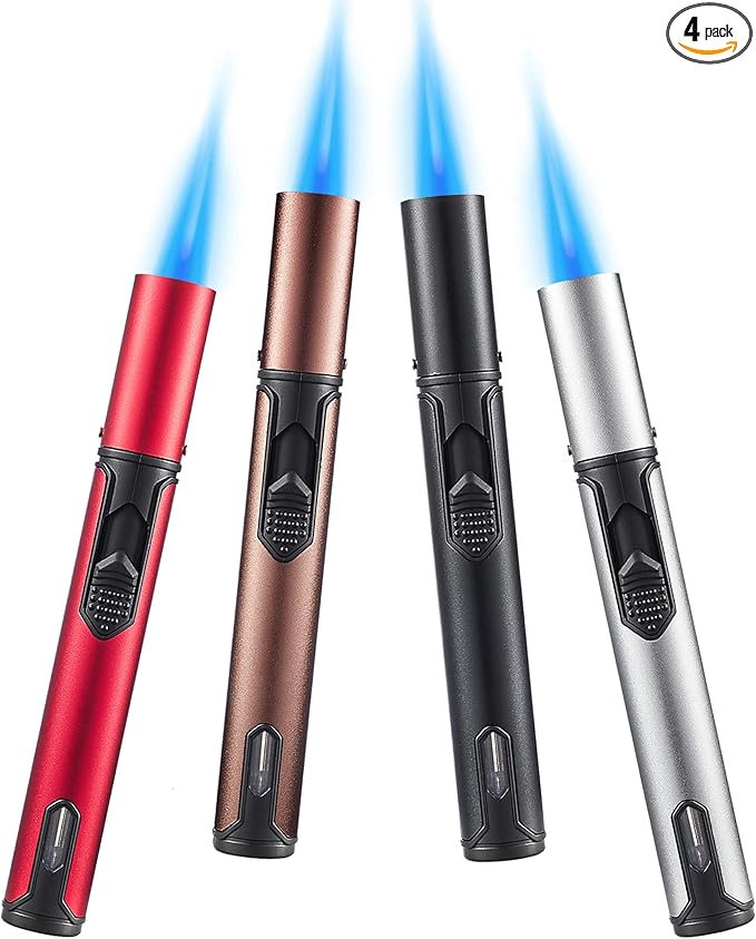 Urgrette 4 Pack Butane Torch Lighters, 6-inch Refillable Pen Lighter Adjustable by Urgrette
