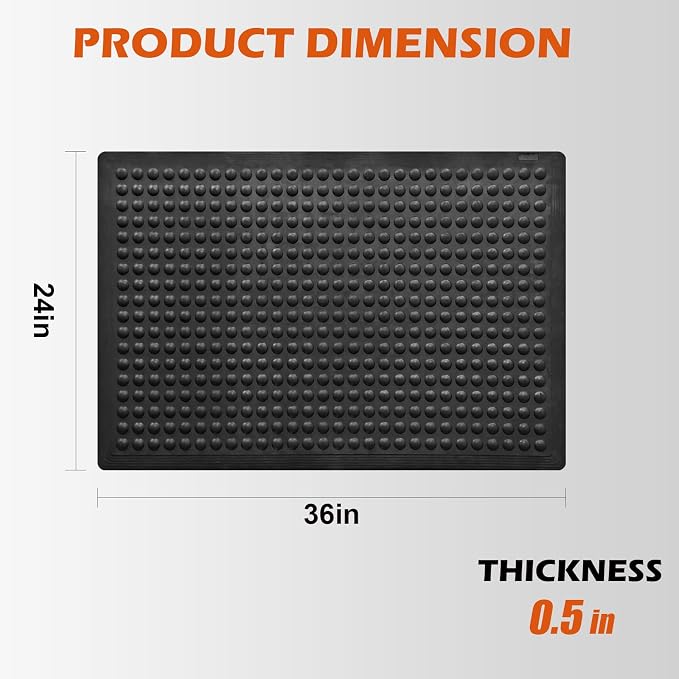 Black Rubber Bubble Anti-Fatigue Workplace Mat, Non-Slip Comfort Standing Floor - Image 2