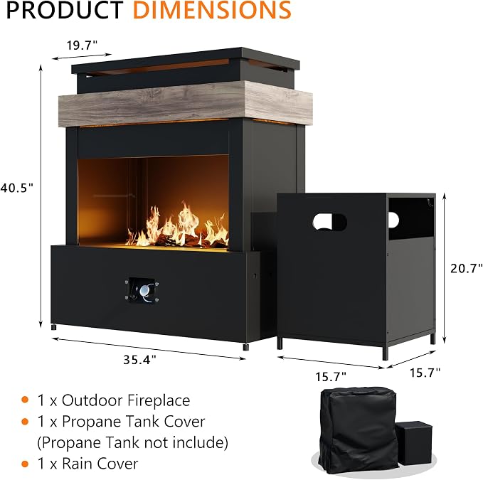 40.5''x35.4'' Propane Outdoor Fireplace, 000 BTU Patio Vent-Free Gas Heater - Image 3