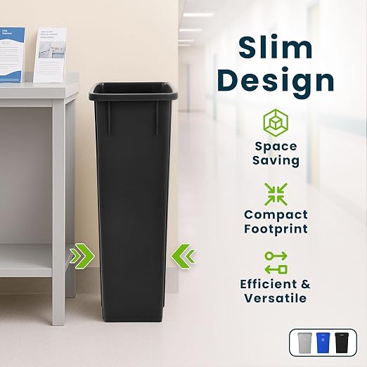 Alpine 23 Gallon Slim Recycling & Trash Bin Set – 3-Pack Blue/Black/Grey - Image 3