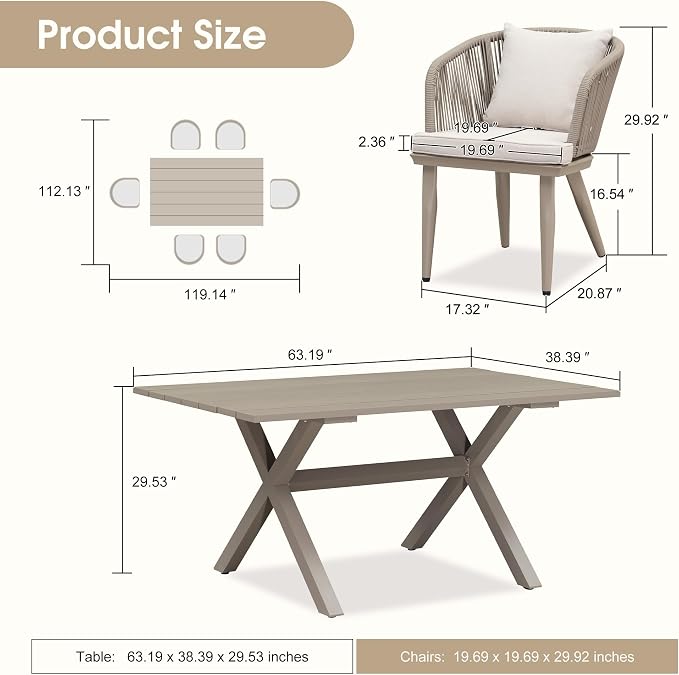 PURPLE LEAF 7 Pieces Patio Dining Set Wicker Outdoor Furniture Rectangular - Image 8