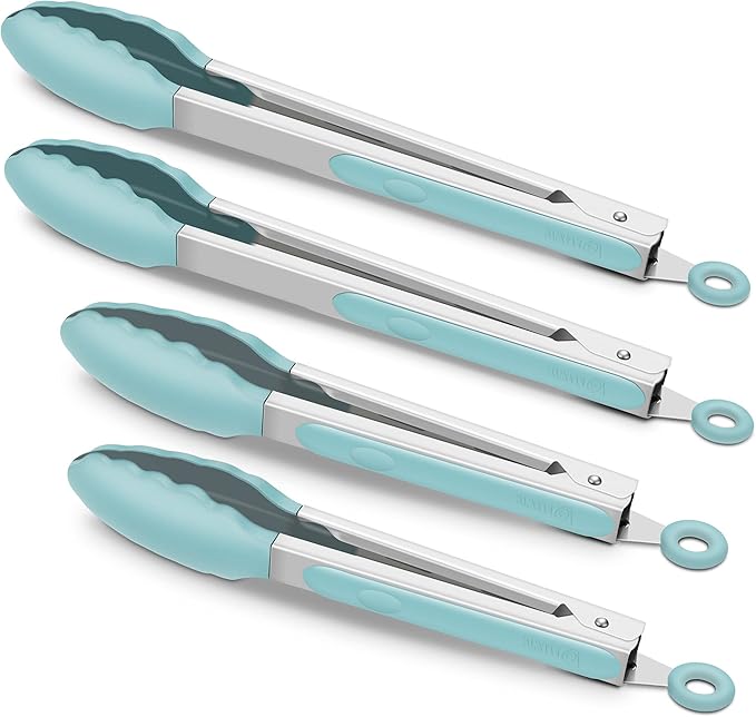 Tongs 4-Pack in Aqua Sky with Locking Clip and Non-Slip Grip