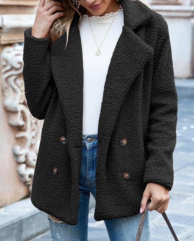 Women's Winter Warm Plush Cardigan Fuzzy Fleece Lapel Jacket - Image 3
