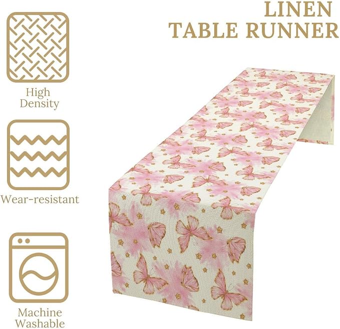 Watercolor Butterfly Table Runner, Cute Pink Butterfly Spring Modern Aesthetics - Image 6