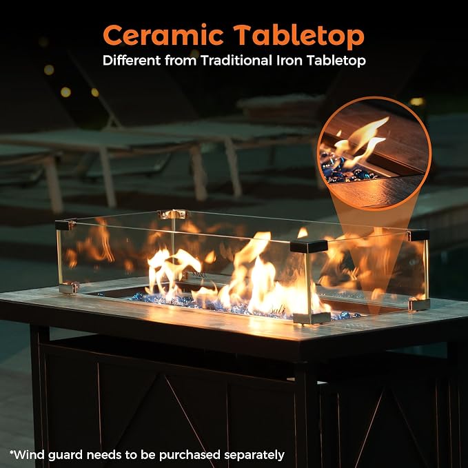 BALI OUTDOORS 42 inch Propane Fire Pit Patio Outdoor Fire Pit Table Large Black - Image 3