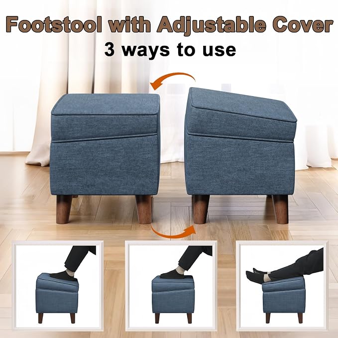Storage Ottomans with Adjustable Cover, Soft Step Stool, Footrest and Seat - Image 4