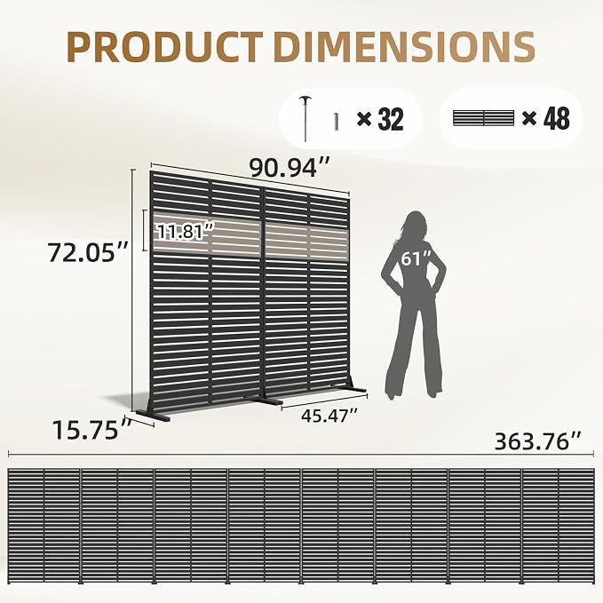 Privacy Fence Screen with Stand 6 Panel 72" H×47" W HDPE Decorative Panels with - Image 5