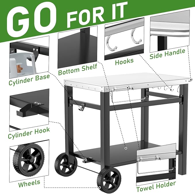 34x21IN Outdoor Grill Table, Grill Stand Cart - Image 4