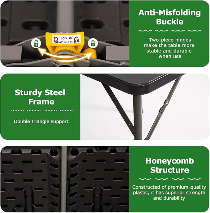 BestOffice 8 FT Picnic Table Folding Table Camping Plastic Table Fold Up Table - Image 5