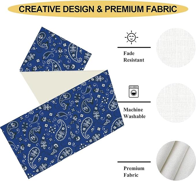 Blue Paisley Table Runner, Vintage Damask Antique Floral Flower Boho Damask - Image 5