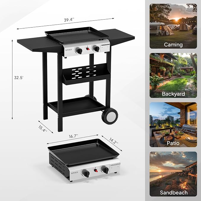 ROVSUN 2 Burner Portable Propane Griddle - Image 6