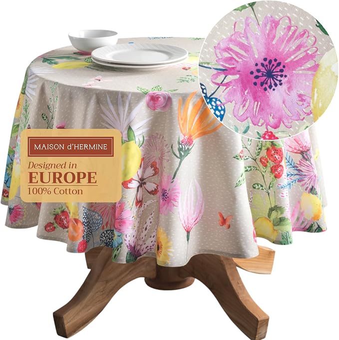 Maison d' Hermine Table Cloth Round Table 100% Cotton 69 Inches Tablecloth by MaisondHermine