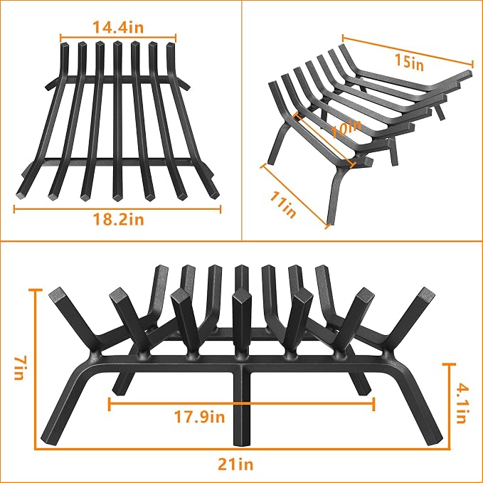 Mr IRONSTONE Fireplace Grate 21 inch Solid Steel Heavy Duty Fireplace Log - Image 6