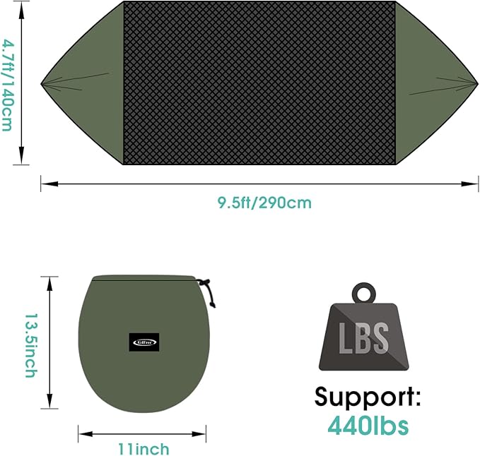Hammock, Army Green Nylon Pop-Up 2-Person with Mosquito Net