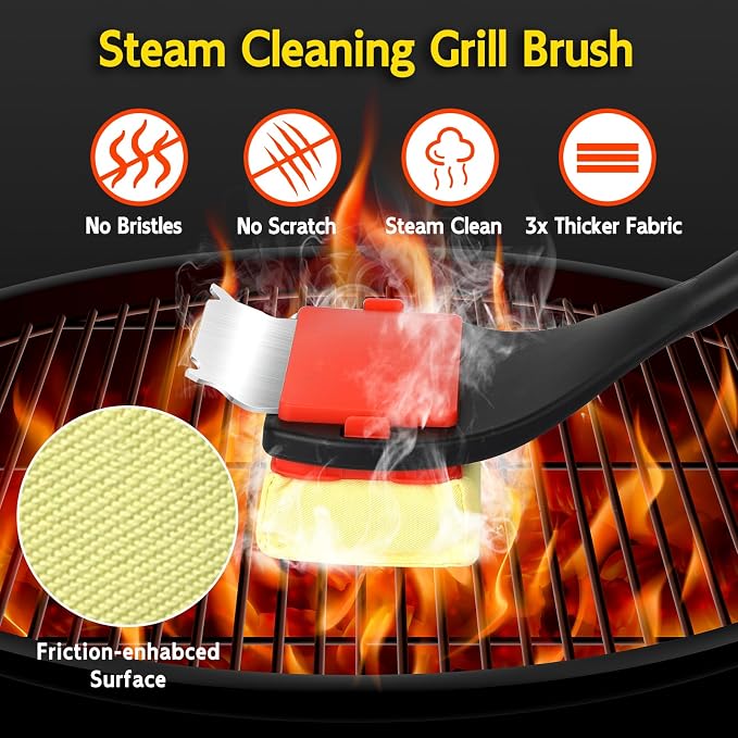 Bristle Free Grill Brush with Scraper, 4 Replaceable Cleaning Head BBQ Grill - Image 2