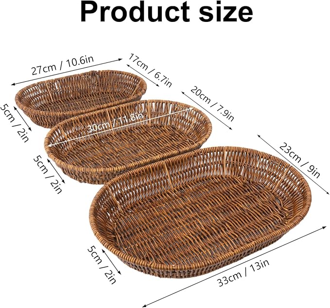 3 PCS Handwoven Oval Wicker Baskets Set - Image 2
