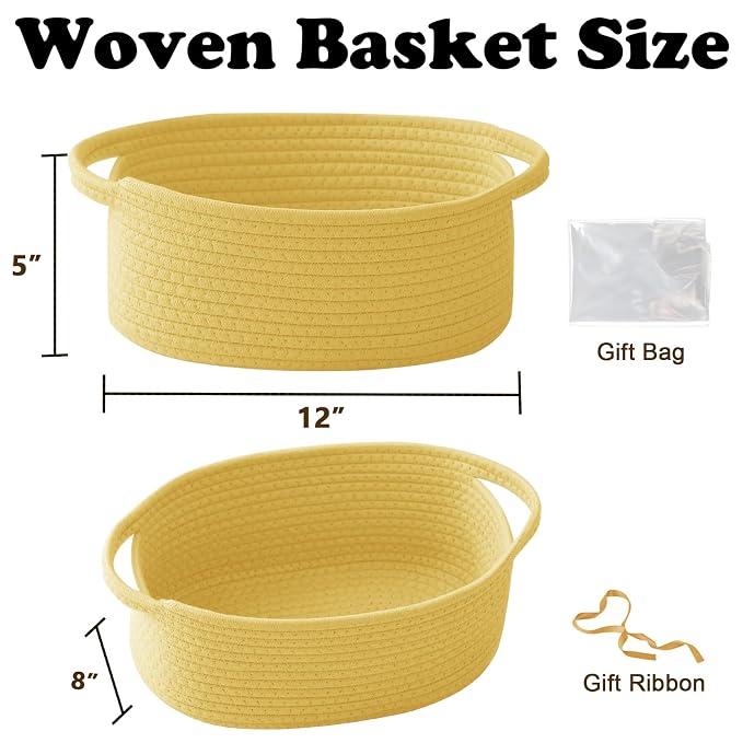 Gift Basket with Gift Bag and Ribbons, Small Rope Woven Shelf Storage, Baskets - Image 2