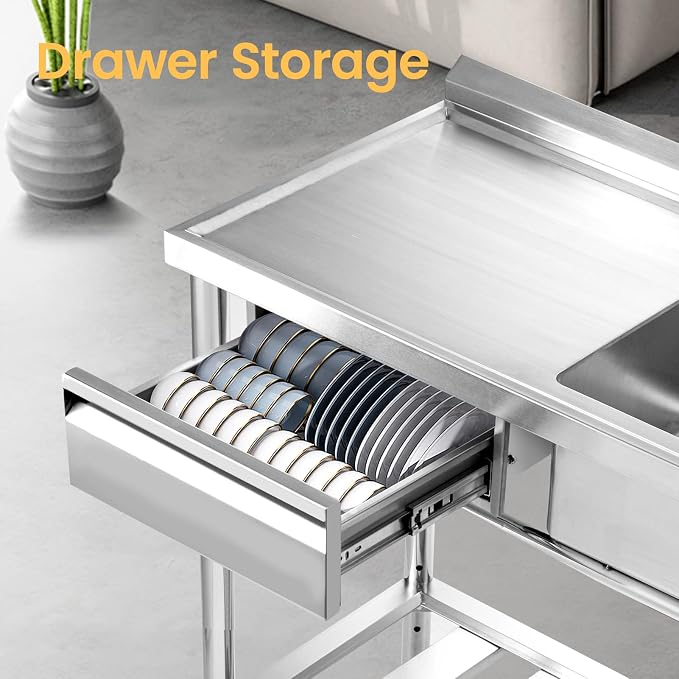 Stainless Steel Utility Sink, 47.2'' Free Standing Single Bowl Kitchen Sink - Image 4