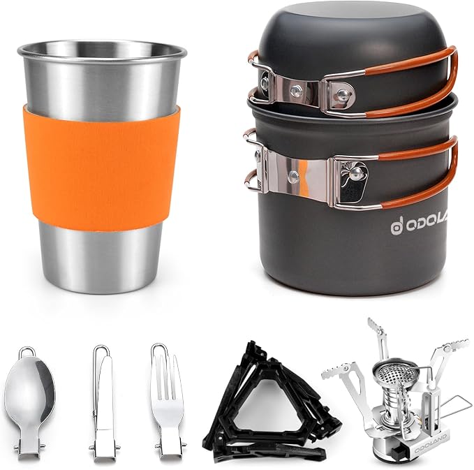 Odoland Camping Cookware Stove Carabiner Canister Stand Tripod and Stainless by Odoland