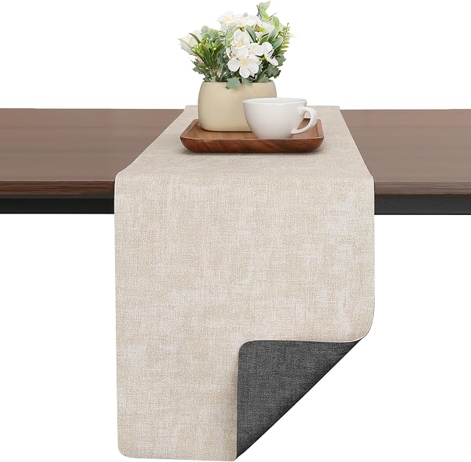Table Runners 55 Inches Long, Dual-Sided Faux Leather Farmhouse Table Runner by Chitomars