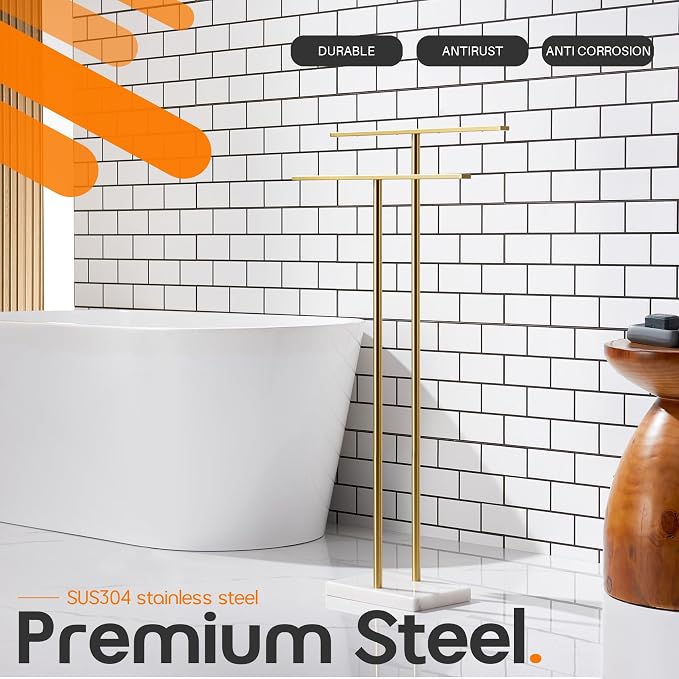 Standing Towel Rack for Bathroom 2-Tier Towel Holder Free Stand - Image 3