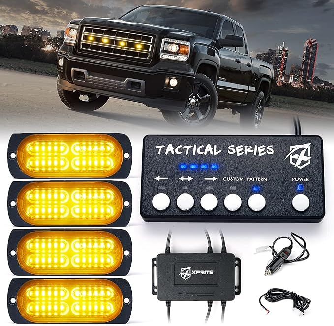 Xprite 24 LED Amber Surface Mount Strobe Lights Kit by Xprite