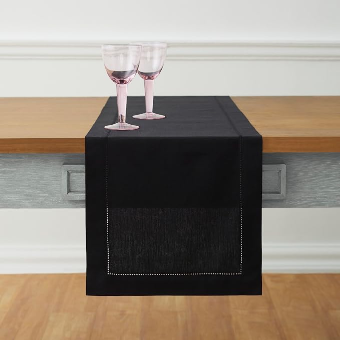 Solino Home Black Hemstitch Table Runner 60 Inches by SolinoHome