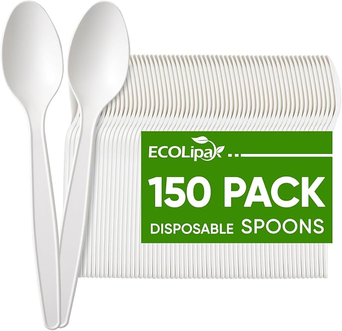 ECOLipak 150 Pcs White Disposable Spoons, 6.7 Inch Large Size Heavy Duty No by ECOLipak