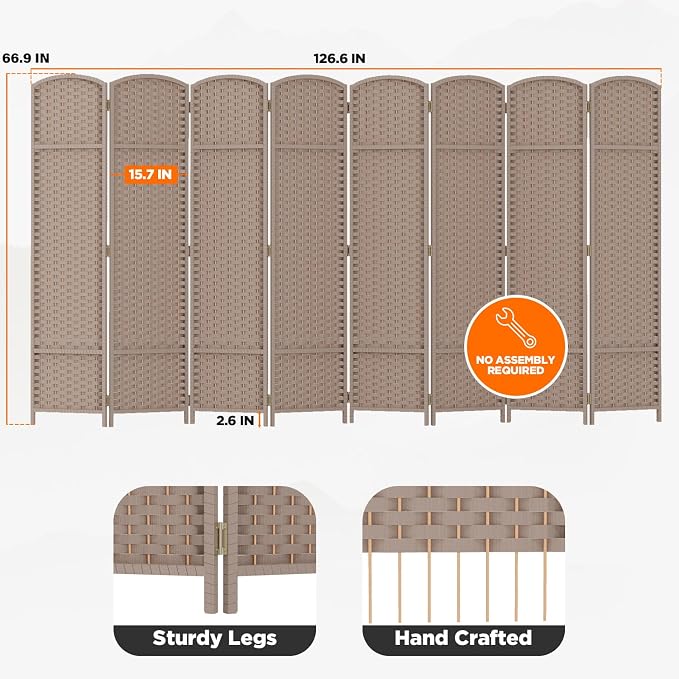 Room Divider 8 Panel Screen 5.6 Ft Tall Partition Room Dividers Beige Privacy - Image 2