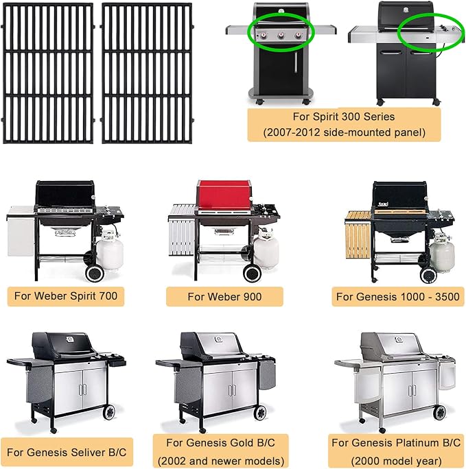 GasSaf 7638 Grill Grates for Weber Spirit 300 310 315 320 330, 17.5x12 Cast - Image 4