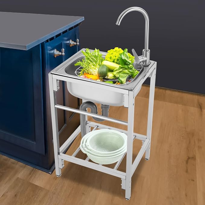Stainless Steel Utility Sink Single Bowl Freestanding Laundry Sink - Image 3