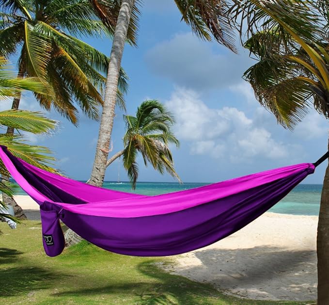 Hammock, Extra Large Double Nylon Hammock with Tree Straps, Purple and Fuchsia