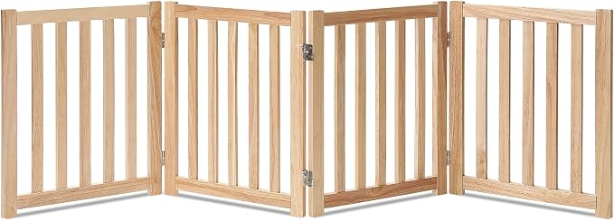 LZRS 4-Panel Wooden Free Standing Foldable Dog Gate Indoor – 24" High, Extra by LZRSPET