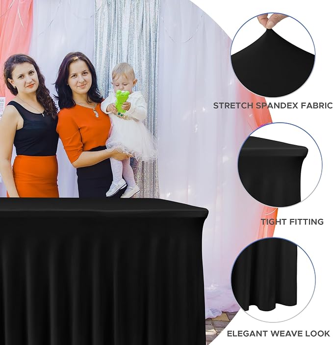 Nasitos Black Table Skirt for 8 Foot Rectangle Tables, 4 Pack - Image 2