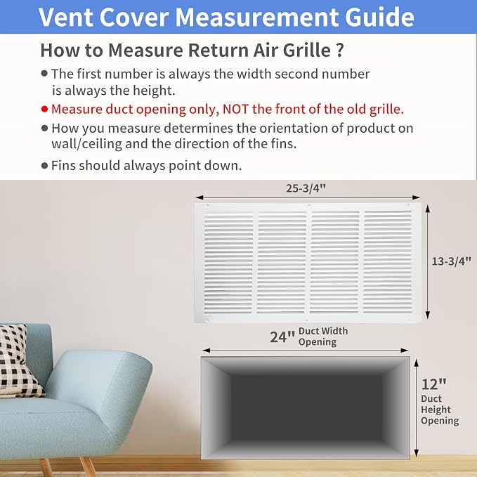 24"W x 12"H Steel Return Air Grille, Air Return Vent Cover - Image 5
