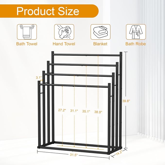 Honiter Towel Racks for Bathroom, 4 Tier Wide Towel Drying Rack Outdoor - Image 4