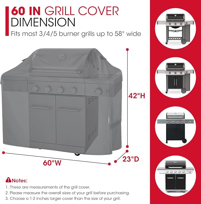 Unicook Gas Grill Cover for Outdoor Grill, 60 Inch BBQ Cover, Heavy Duty - Image 2