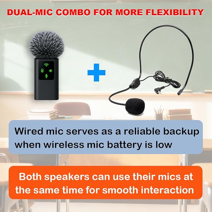 BSONE Voice Amplifier with Wireless Microphone & Wired Microphone Headset - Image 2