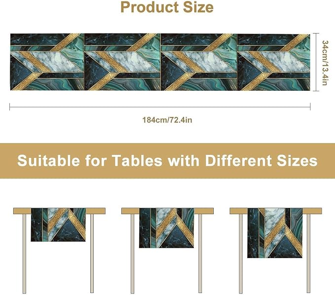 Marble Table Runner, Dark Green Gold Modern Mosaic Design Table Runner - Image 7