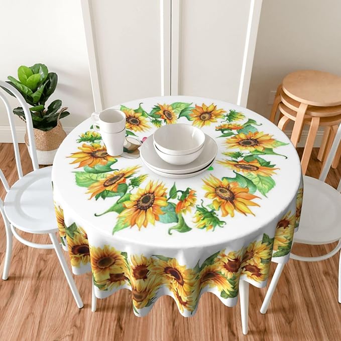 Sunflower's Round Tablecloth Sunflower Tablecloth 60 Inch Waterproof Rustic by Unknown