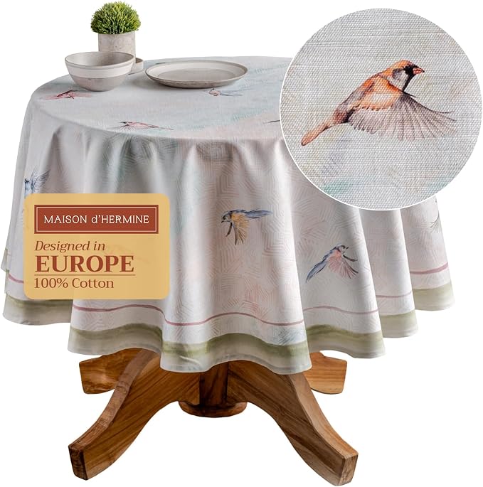 Maison d' Hermine Table Cloth Round Table 100% Cotton 63 Inches Tablecloth by MaisondHermine