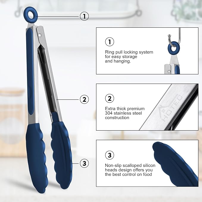 HOTEC Premium Stainless Steel Locking Kitchen Tongs - Image 5