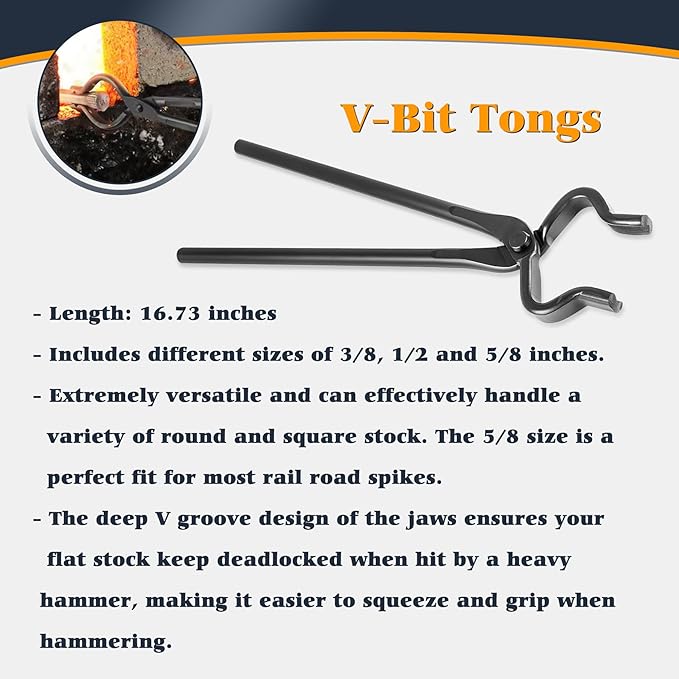 Forge Tongs, 6 Pieces with V-Groove and Flat-Jaw Styles