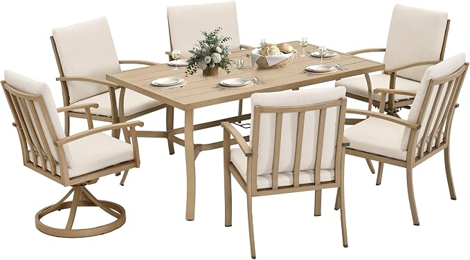 HAPPATIO 7 Piece Patio Dining Set, Aluminum Outdoor Dining Set by HAPPATIO