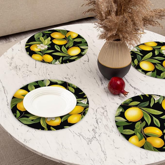 Faux Leather Ding Table Placemats Set of 4, Lemon Tree - Image 6